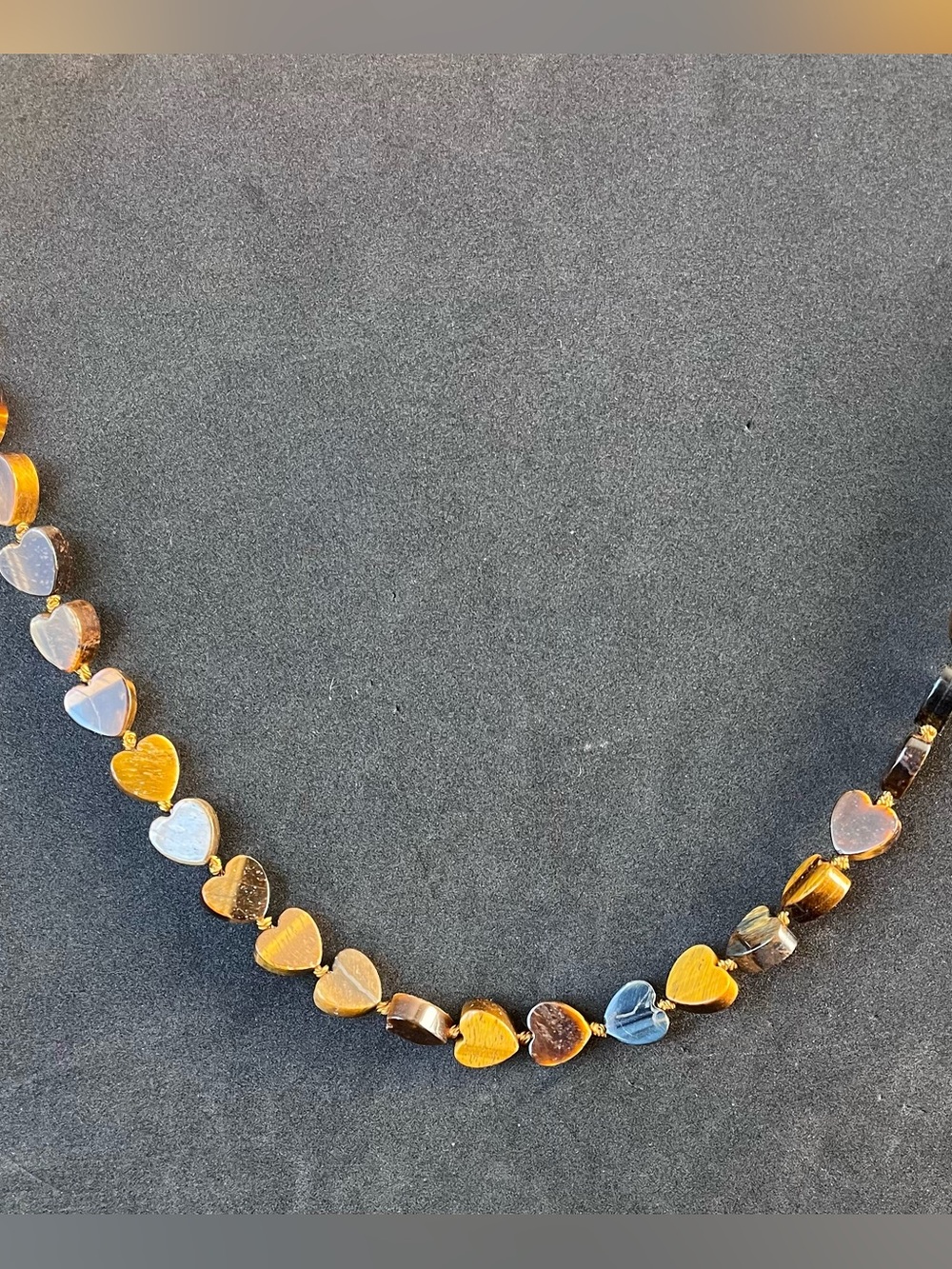 Heart-Shaped Tiger Eye Bead Necklace - Gold/Brown